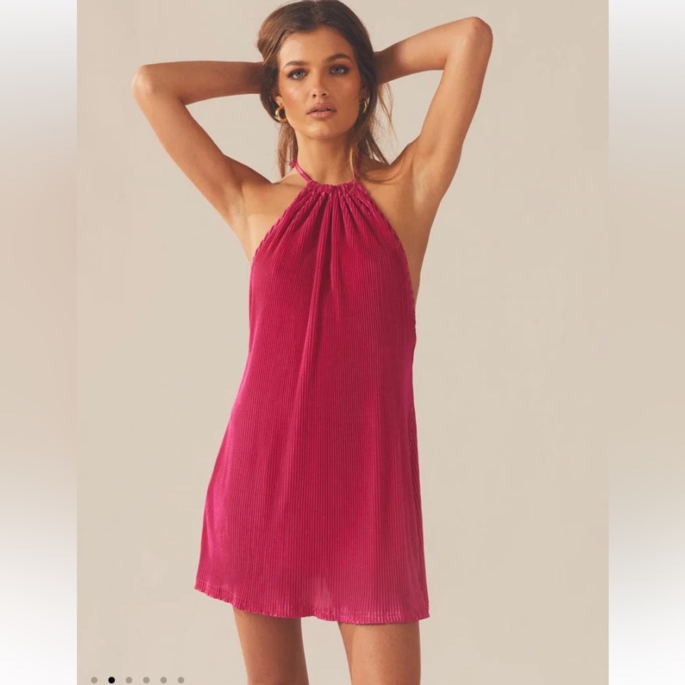 NWT size US 2 Peppermayo Magenta Halter open back mini dress